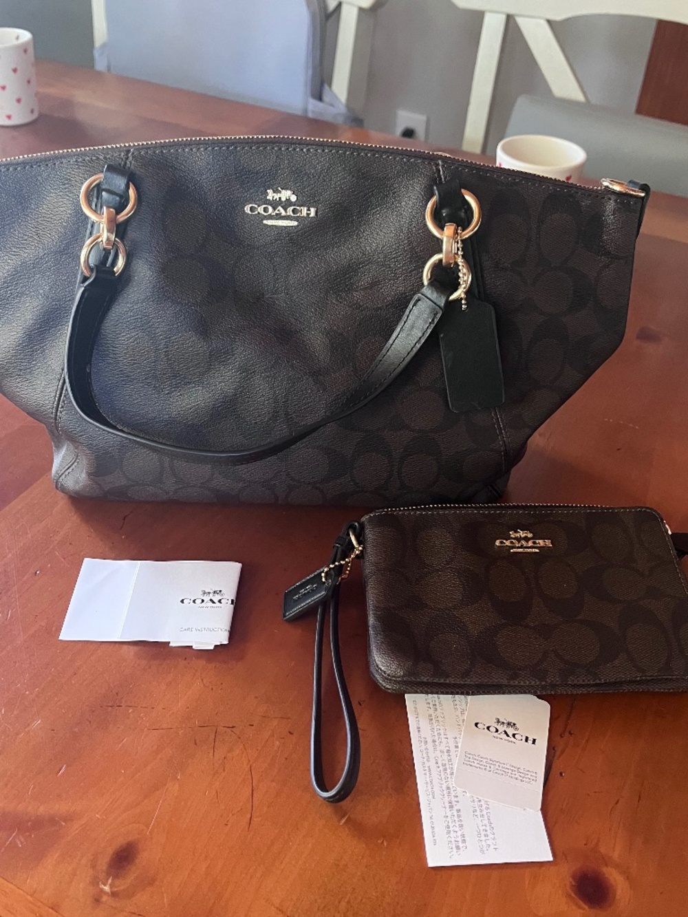 Coach Small Kelsey Satchel in brown/black with matching wristlet